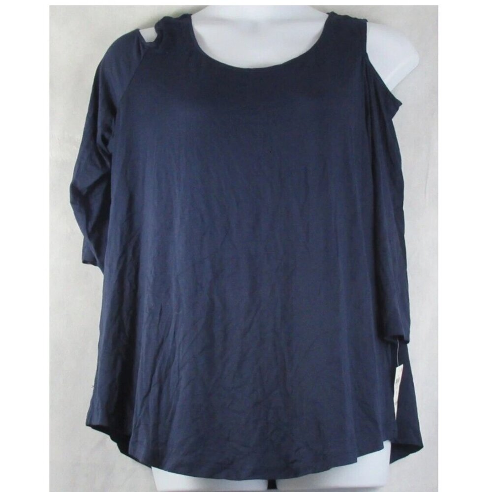 JM Collection Women's Plus Size Cold-Shoulder T-Shirt Top, Intrepid Blue